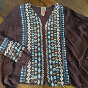Johnny Was Embroidered Blouse Medium Pre-owned